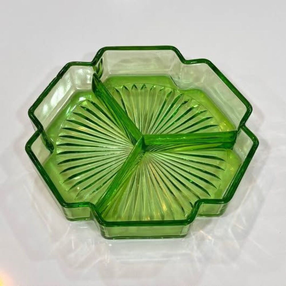 Rare green uranium glass dish
